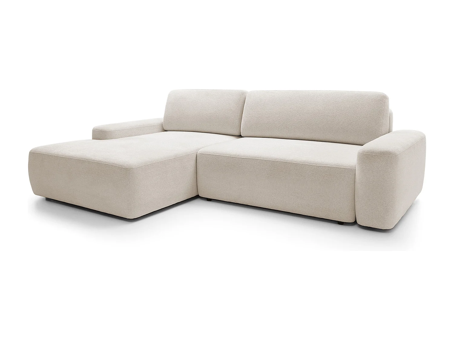 Canapé d’angle BOULI 4 places Raven, couchage 130x210cm, coffre, 264x162x82cm, gauche sable