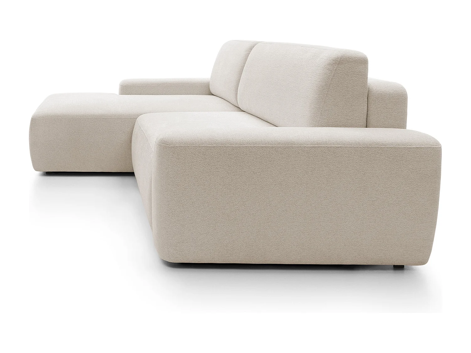 Canapé d’angle BOULI 4 places Raven, couchage 130x210cm, coffre, 264x162x82cm, gauche sable
