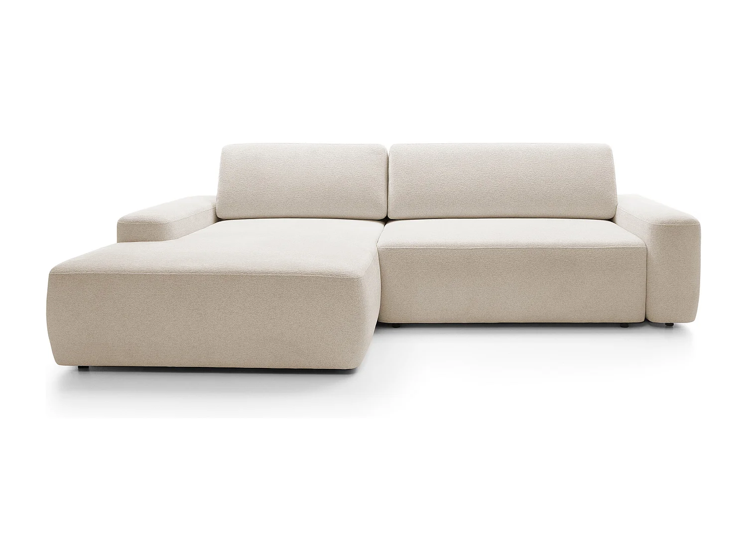 Canapé d’angle BOULI 4 places Raven, couchage 130x210cm, coffre, 264x162x82cm, gauche sable