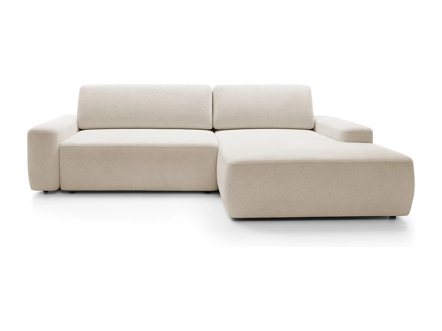 Canapé d’angle BOULI 4 places Raven, couchage 130x210cm, coffre, 264x162x82cm, droite sable