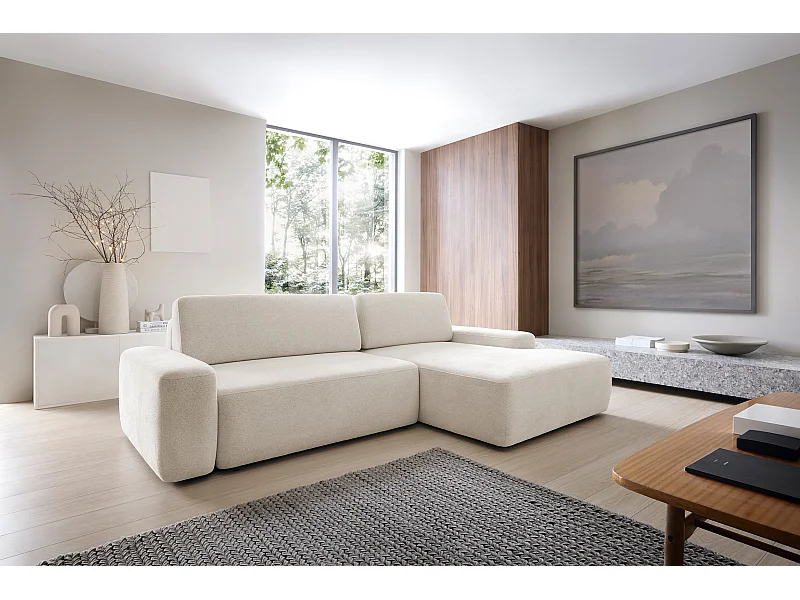 Narożnik Tapicerowany BOULI 4-os. Raven z funkcją spania 130x210cm pojemnik na pościel 264x162x82cm prawo stronny kolor: piaskowy