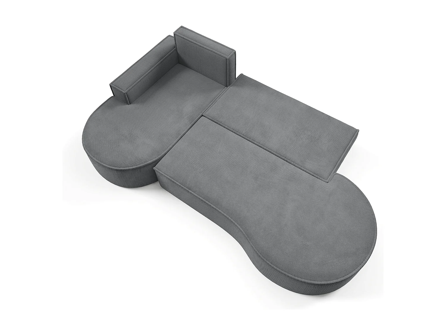 Canapé d'angle MOLLY avec couchage - Design arrondi, autoportant, 140x207 cm, 3 coussins, tissu Abriamo, 277x157x88 cm, côté gauche gris