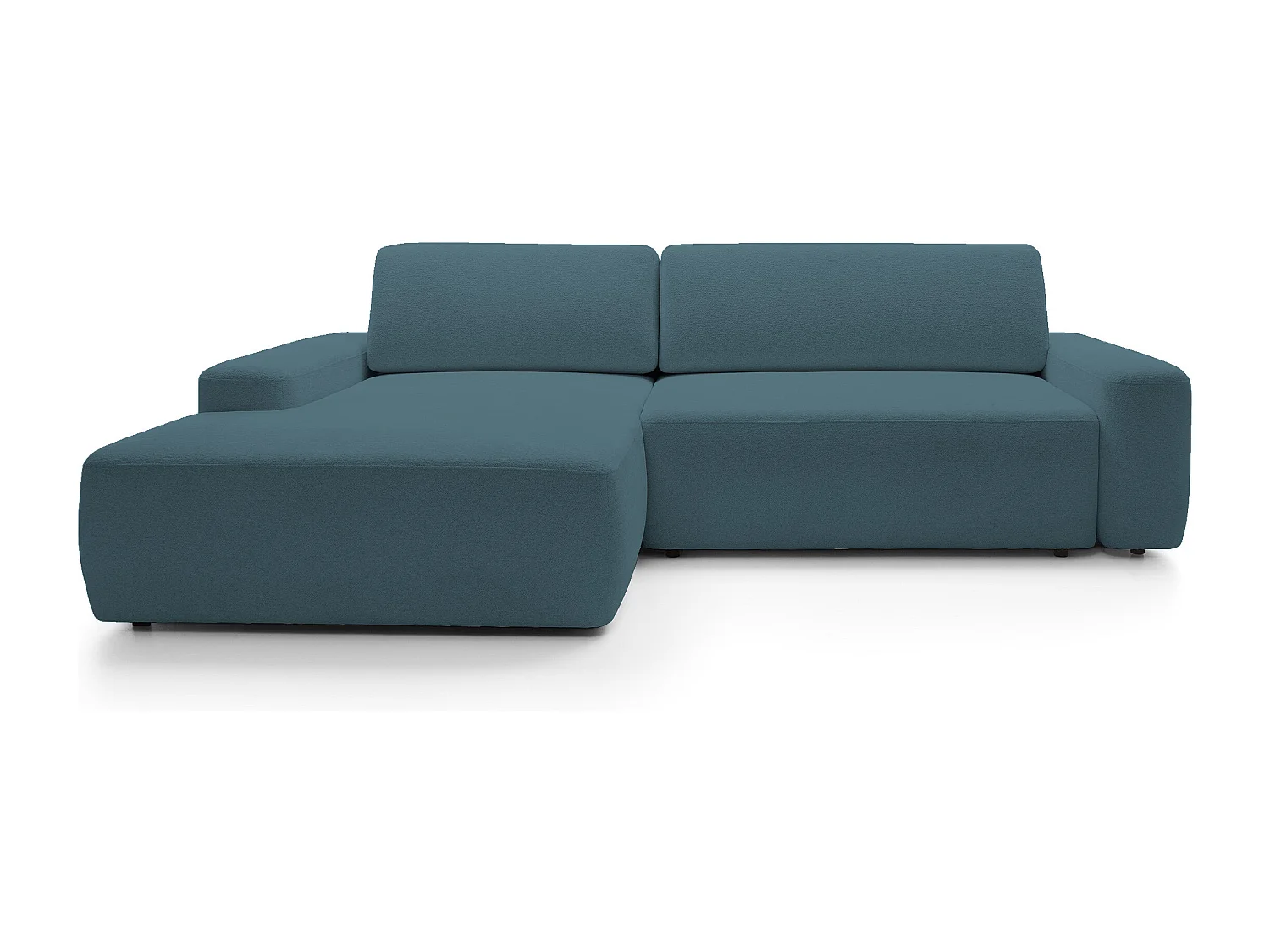 Canapé d’angle BOULI 4 places Raven, couchage 130x210cm, coffre, 264x162x82cm, gauche vert lagon
