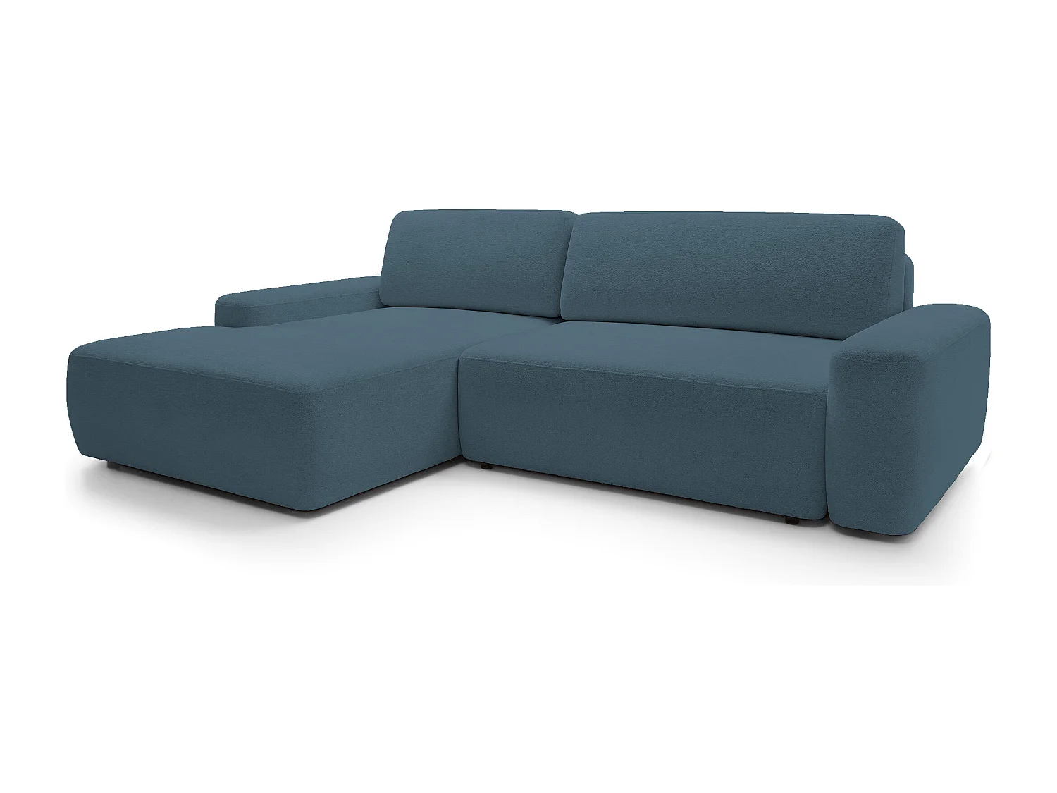 Canapé d’angle BOULI 4 places Raven, couchage 130x210cm, coffre, 264x162x82cm, gauche vert lagon