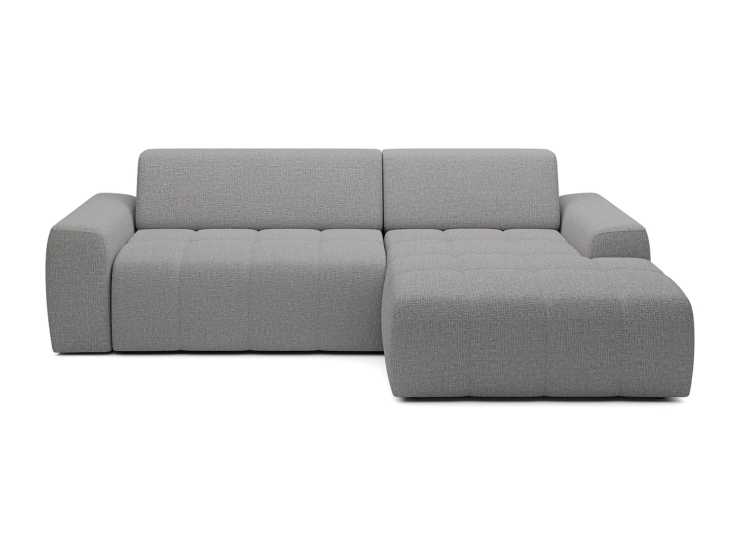 Hoekbank Savio Vrijstaand, Slijtvast Kansas-stof, Afm. 265x172x81cm, Uitschuifbaar Zitvlak 206x92cm, Rechterkant, Lichtgrijs