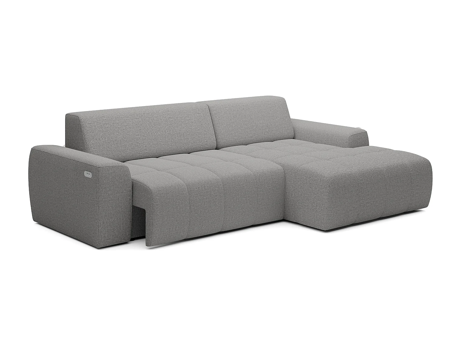 Canapé d'angle Savio indépendant, tissu Kansas résistant, dim. 265x172x81cm, couchage 206x92cm, côté droit, gris clair