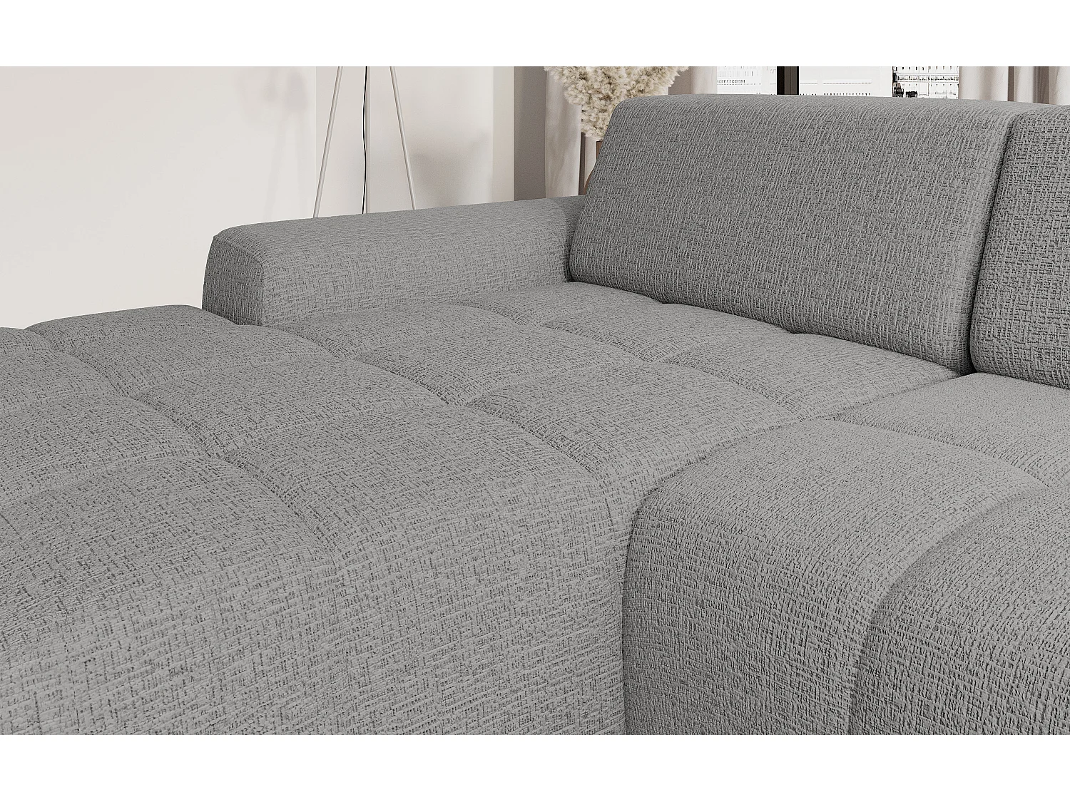 Canapé d'angle Savio indépendant, tissu Kansas résistant, dim. 265x172x81cm, couchage 206x92cm, côté droit, gris clair