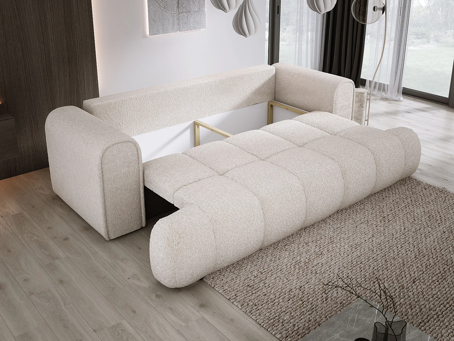 Canapé COCO Canapé-lit Avec Fonction Lit, Tissu Anthology, 2 places, Autonome, Dimension: 250x105x90cm Couleur: Creme