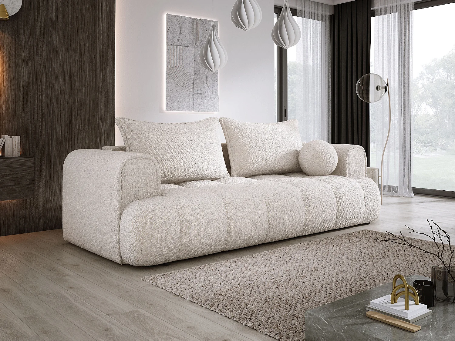 Canapé COCO Canapé-lit Avec Fonction Lit, Tissu Anthology, 2 places, Autonome, Dimension: 250x105x90cm Couleur: Creme