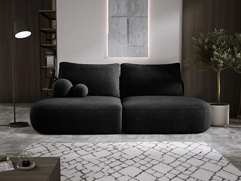 Canapé-lit moderne BABU avec coffre, fonction sommeil, DL-Automat, 2 coussins dossier, 2 coussins déco, 240x90x90 cm Noir