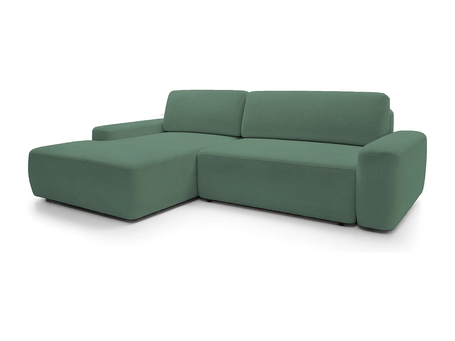 Canapé d’angle BOULI 4 places Raven, couchage 130x210cm, coffre, 264x162x82cm, gauche vert