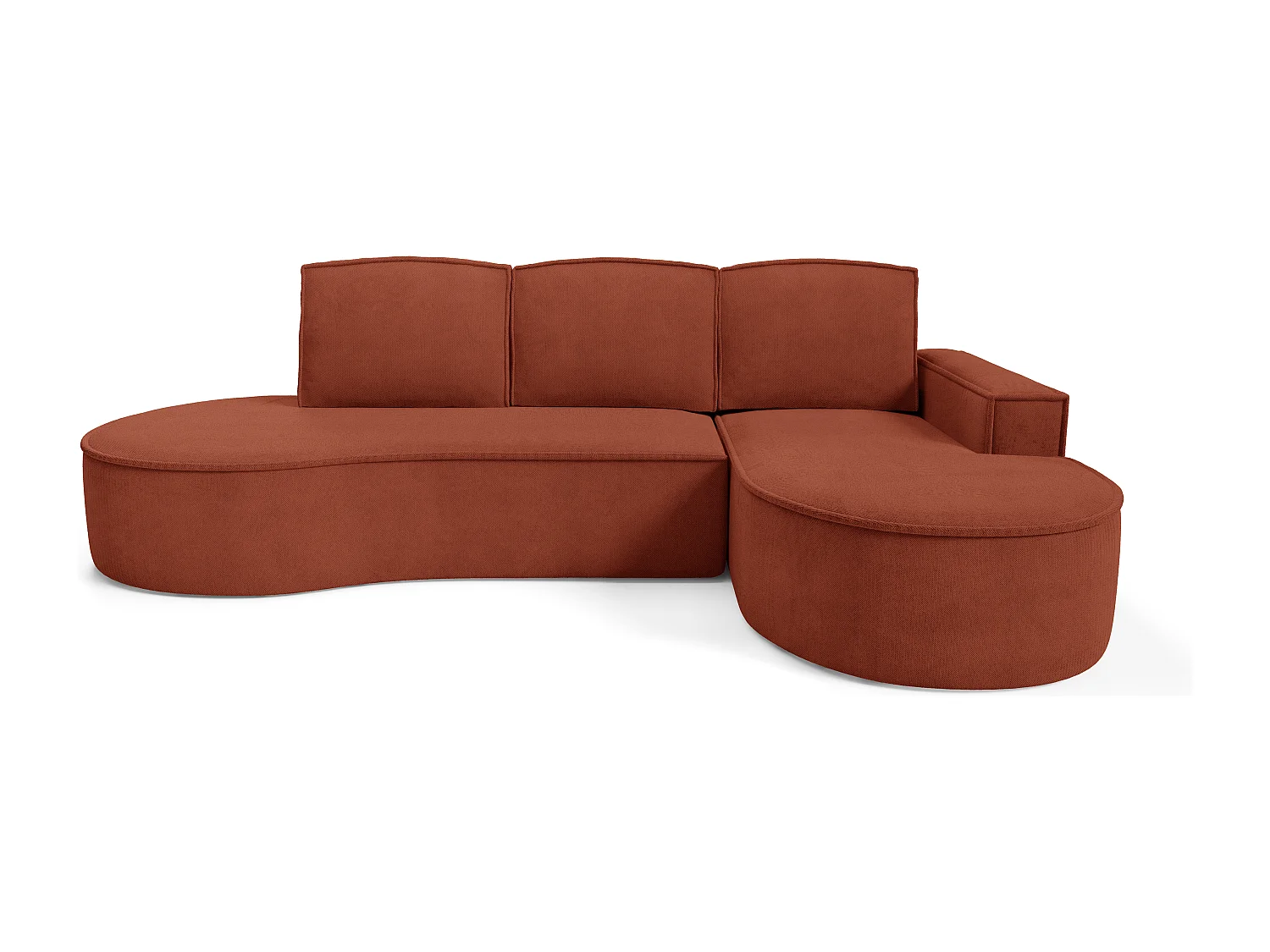 Ecksofa MOLLY mit Schlaffunktion – Halbrund, freistehend, Liegefläche 140x207 cm, 3 Kissen, Curio-Stoff, 277x157x88 cm, Rechts Braun