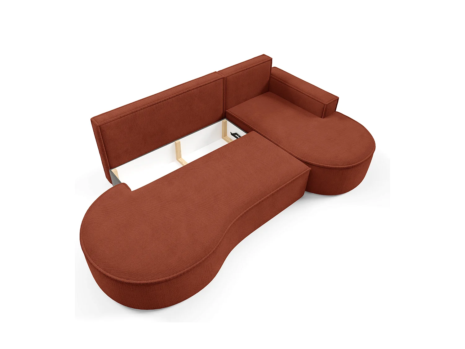 Ecksofa MOLLY mit Schlaffunktion – Halbrund, freistehend, Liegefläche 140x207 cm, 3 Kissen, Curio-Stoff, 277x157x88 cm, Rechts Braun