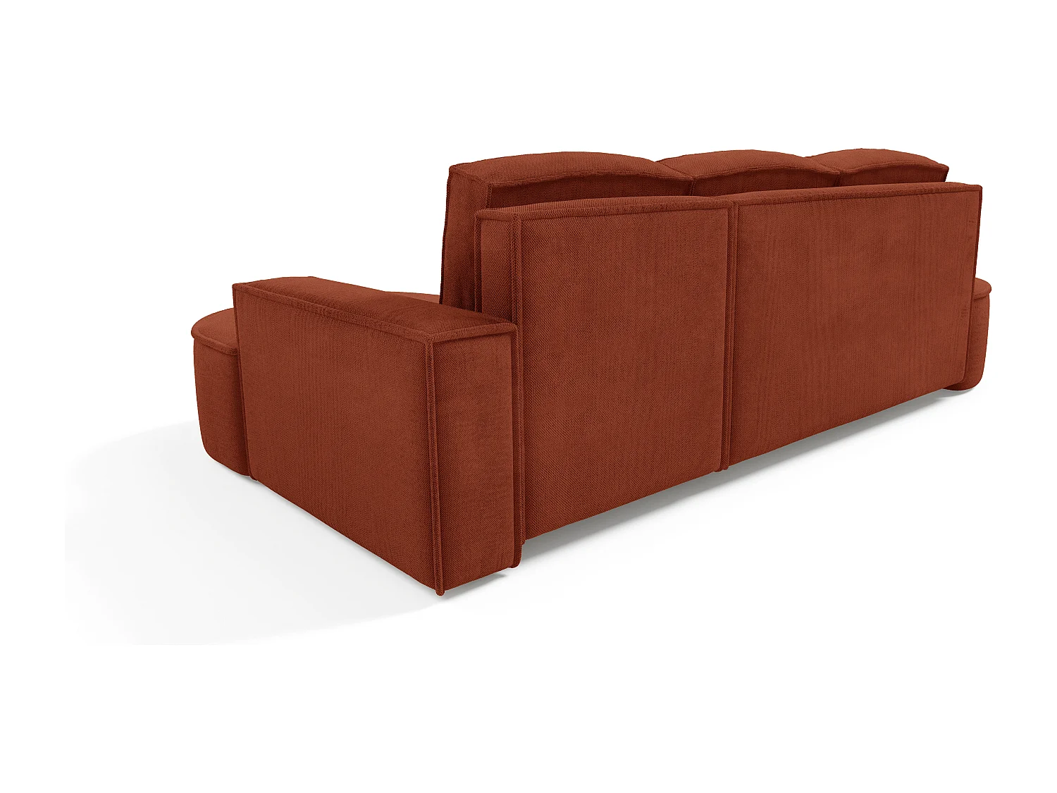 Canapé d'angle MOLLY avec couchage - Design arrondi, autoportant, 140x207 cm, 3 coussins, tissu Curio, 277x157x88 cm, côté droit brun