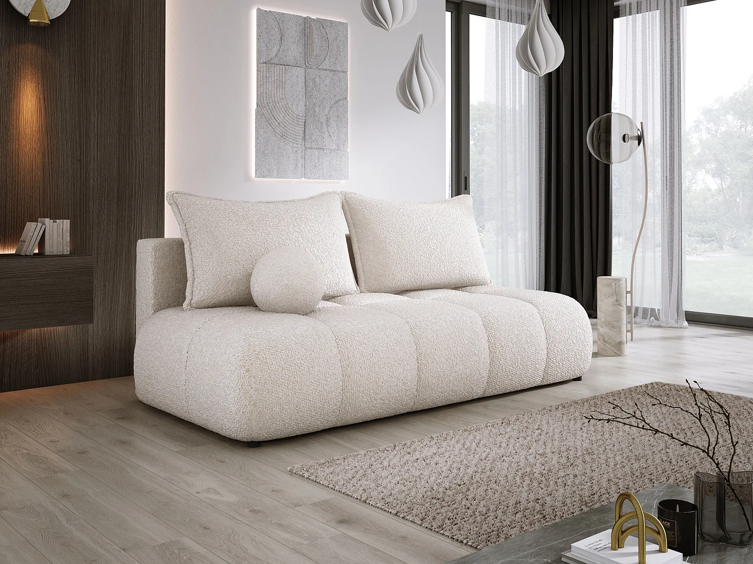 Canapé COCO MINI Canapé-lit Avec Fonction Lit, Tissu Anthology, 2 places, Autonome, Dimension: 205x105x97cm Couleur: Creme