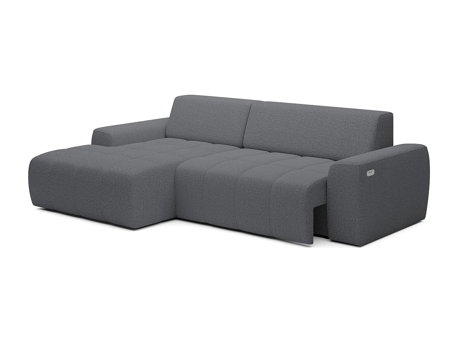 Canapé d'angle Savio indépendant, tissu Kansas résistant, dim. 265x172x81cm, couchage 206x92cm, côté gauche, gris