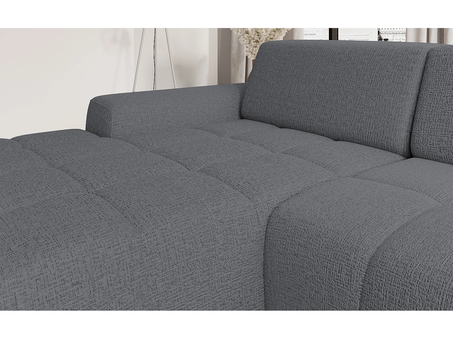 Canapé d'angle Savio indépendant, tissu Kansas résistant, dim. 265x172x81cm, couchage 206x92cm, côté gauche, gris
