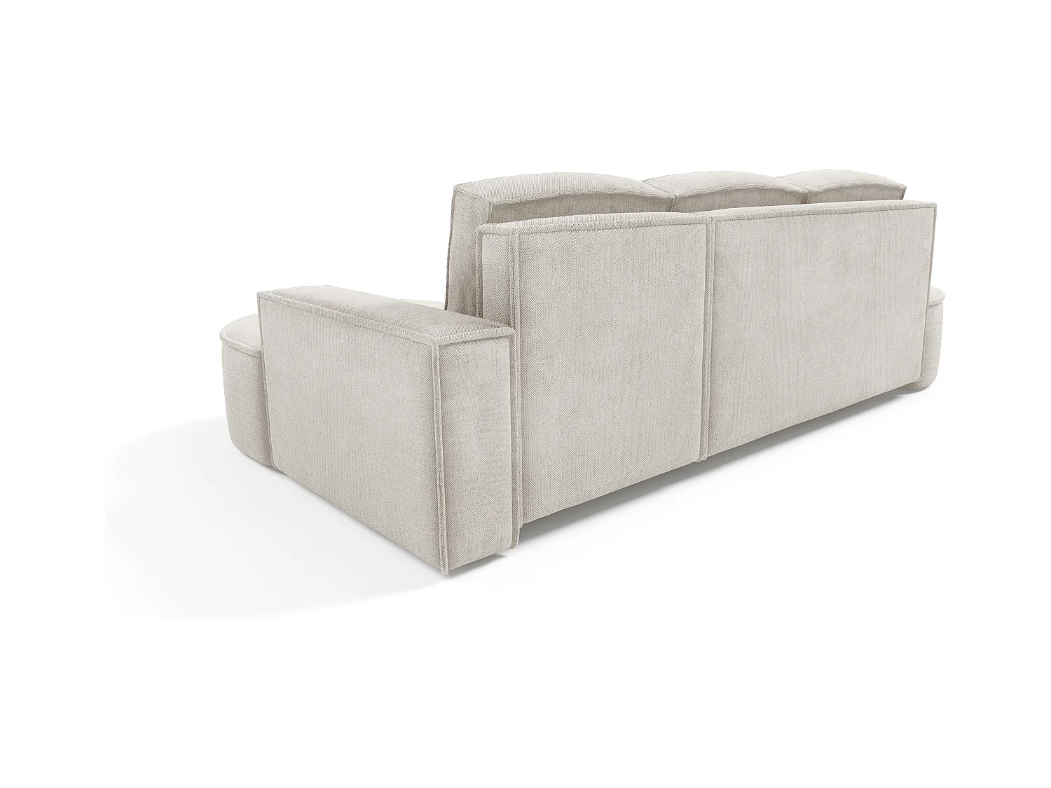 Canapé d'angle MOLLY avec couchage - Design arrondi, autoportant, 140x207 cm, 3 coussins, tissu Abriamo, 277x157x88 cm, côté gauche blanc