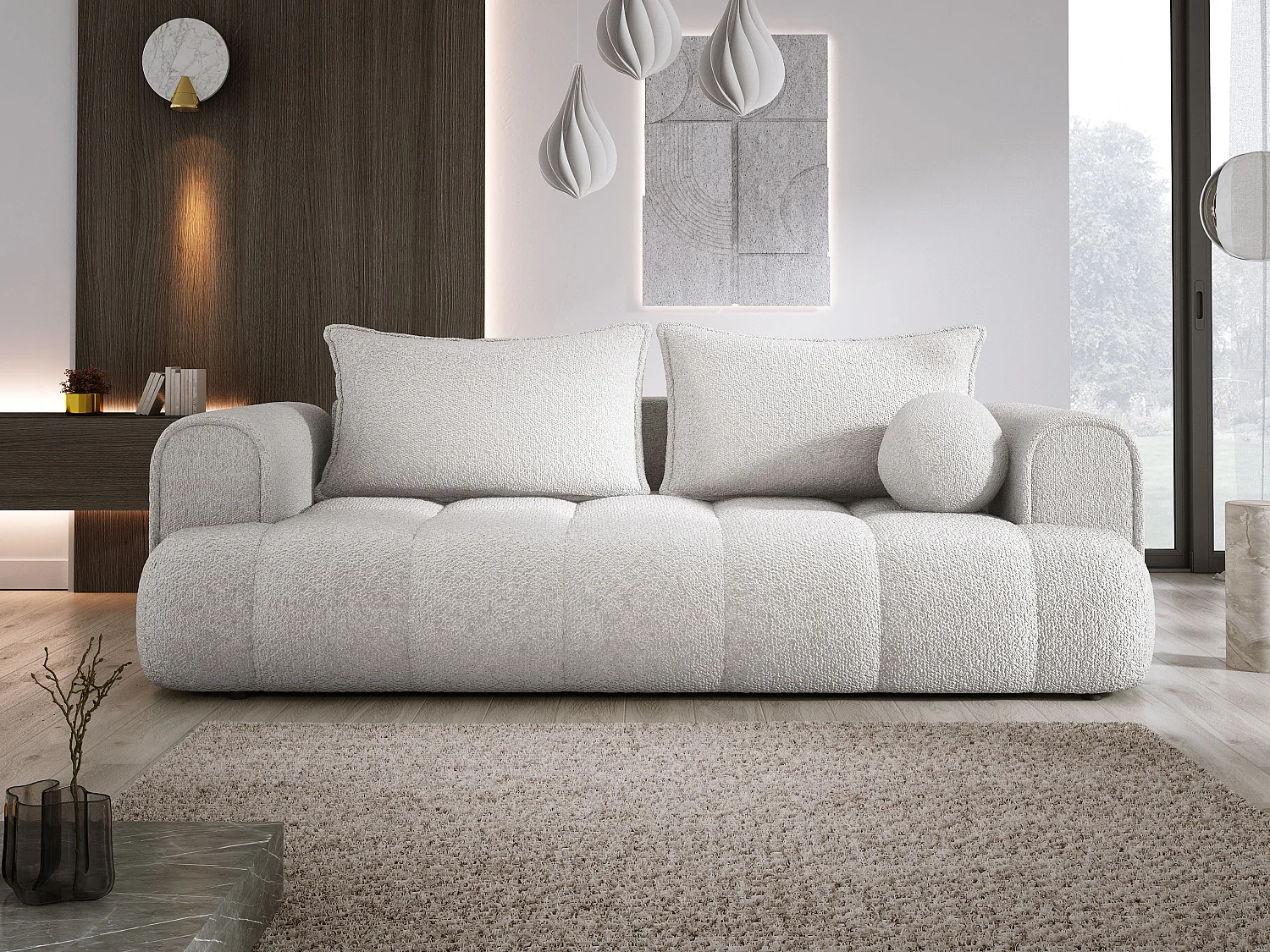 Sofa COCO Schlafsofa Mit Bettfunktion, Anthology Stoffbezug, 2-Sitzer, Freistehend, Größe: 250x105x90cm Farbe: Hellgrau