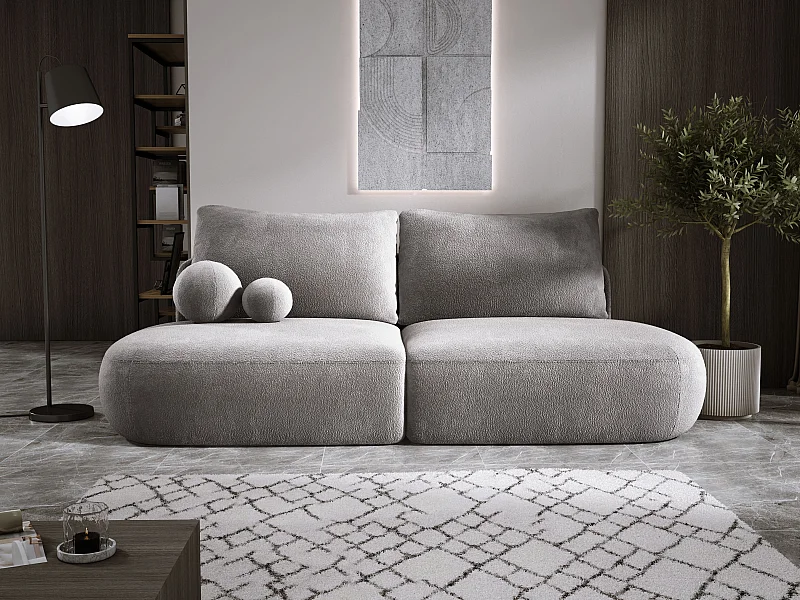 Canapé-lit moderne BABU avec coffre, fonction sommeil, DL-Automat, 2 coussins dossier, 2 coussins déco, 240x90x90 cm Gris