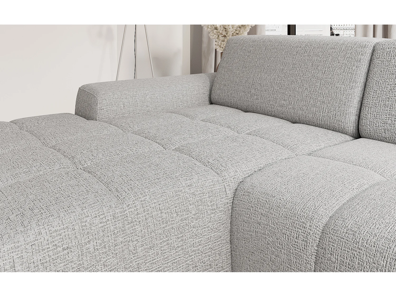 Canapé d'angle Savio indépendant, tissu Kansas résistant, dim. 265x172x81cm, couchage 206x92cm, côté droit, frêne