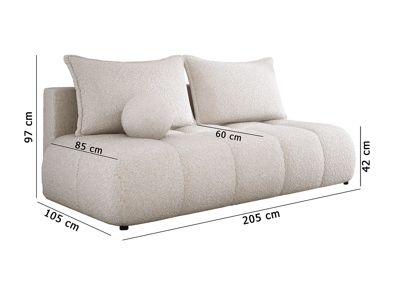 Canapé COCO MINI Canapé-lit Avec Fonction Lit, Tissu Anthology, 2 places, Autonome, Dimension: 205x105x97cm Couleur: Hellgrau