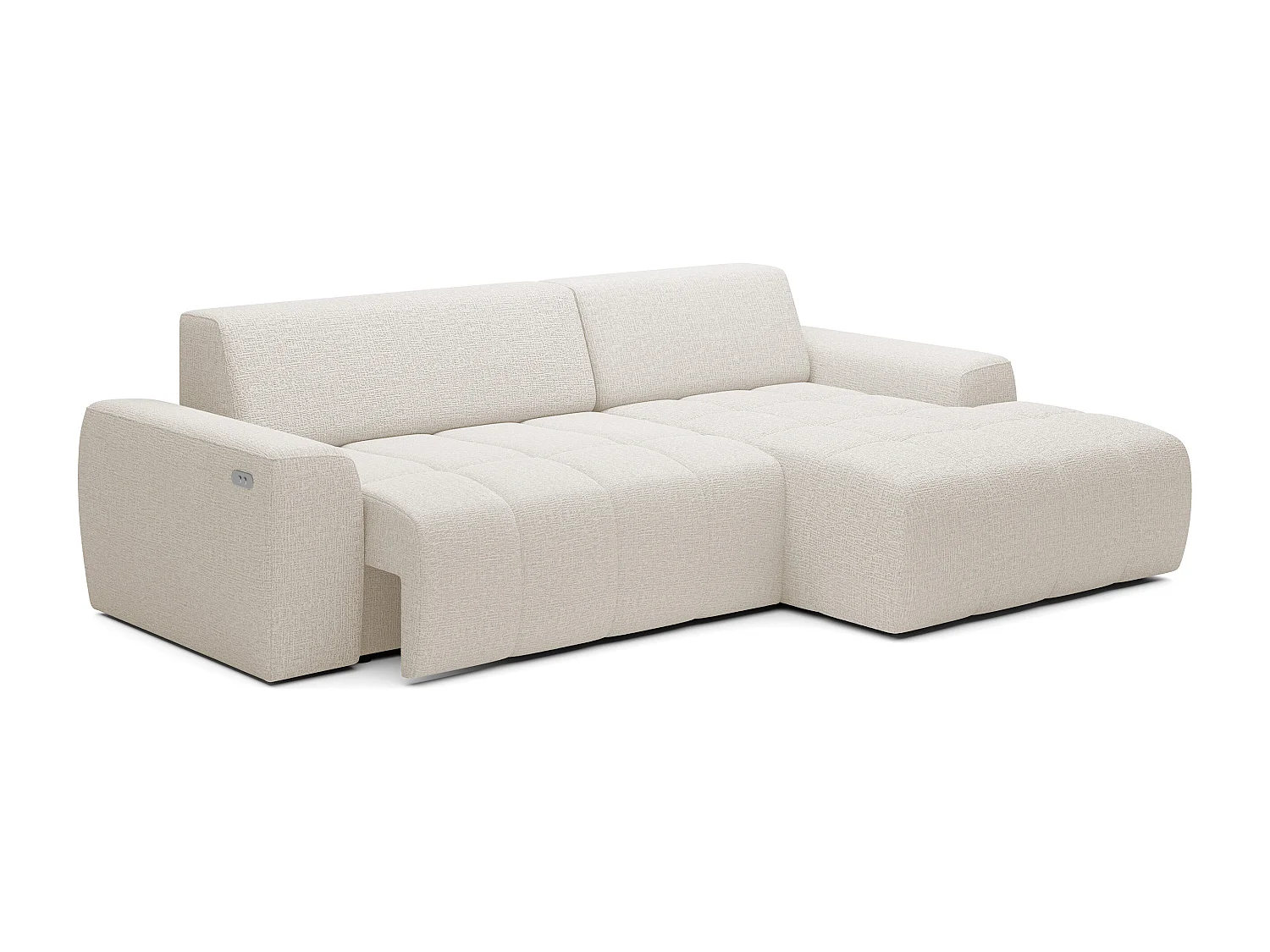 Canapé d'angle Savio indépendant, tissu Kansas résistant, dim. 265x172x81cm, couchage 206x92cm, côté droit, beige clair