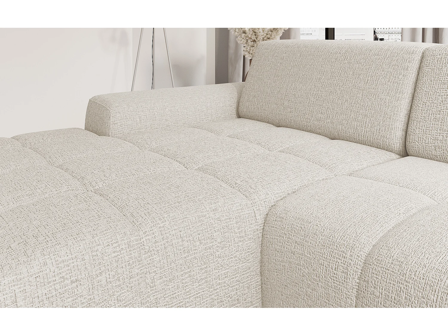 Canapé d'angle Savio indépendant, tissu Kansas résistant, dim. 265x172x81cm, couchage 206x92cm, côté droit, beige clair