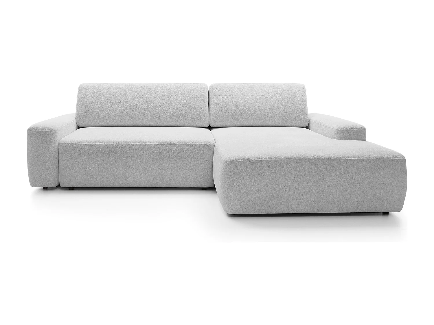 Canapé d’angle BOULI 4 places Raven, couchage 130x210cm, coffre, 264x162x82cm, droite gris clair