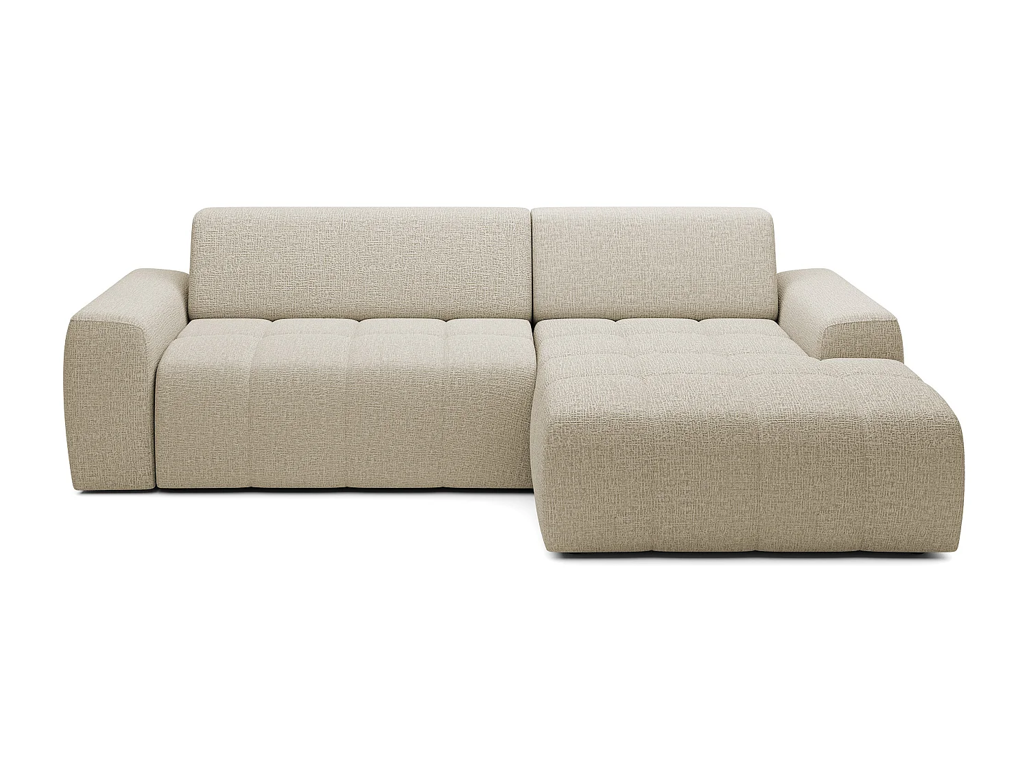 Canapé d'angle Savio indépendant, tissu Kansas résistant, dim. 265x172x81cm, couchage 206x92cm, côté droit, beige foncé