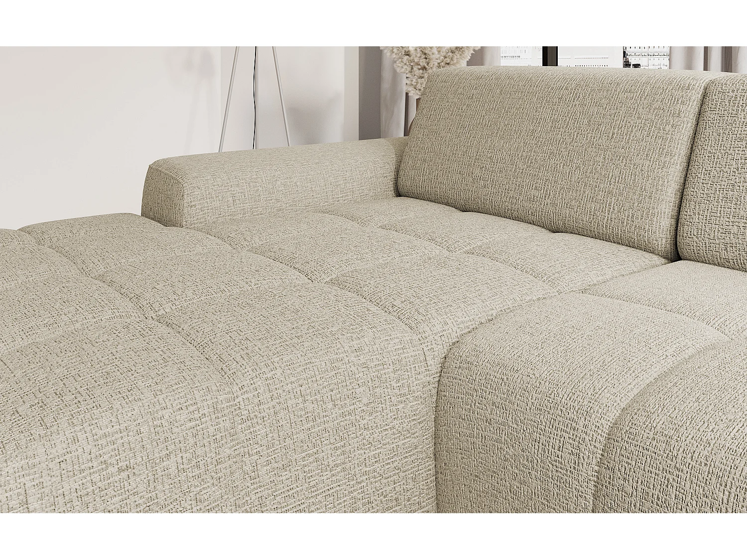 Canapé d'angle Savio indépendant, tissu Kansas résistant, dim. 265x172x81cm, couchage 206x92cm, côté droit, beige foncé