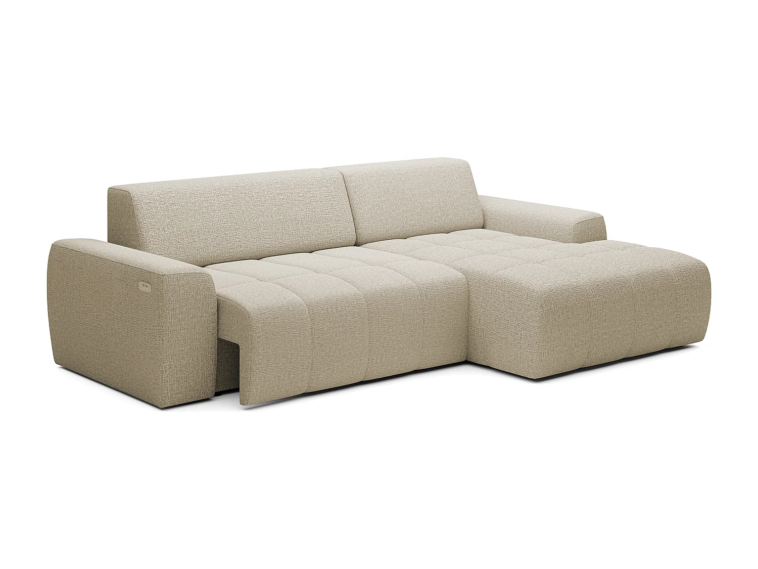 Canapé d'angle Savio indépendant, tissu Kansas résistant, dim. 265x172x81cm, couchage 206x92cm, côté droit, beige foncé