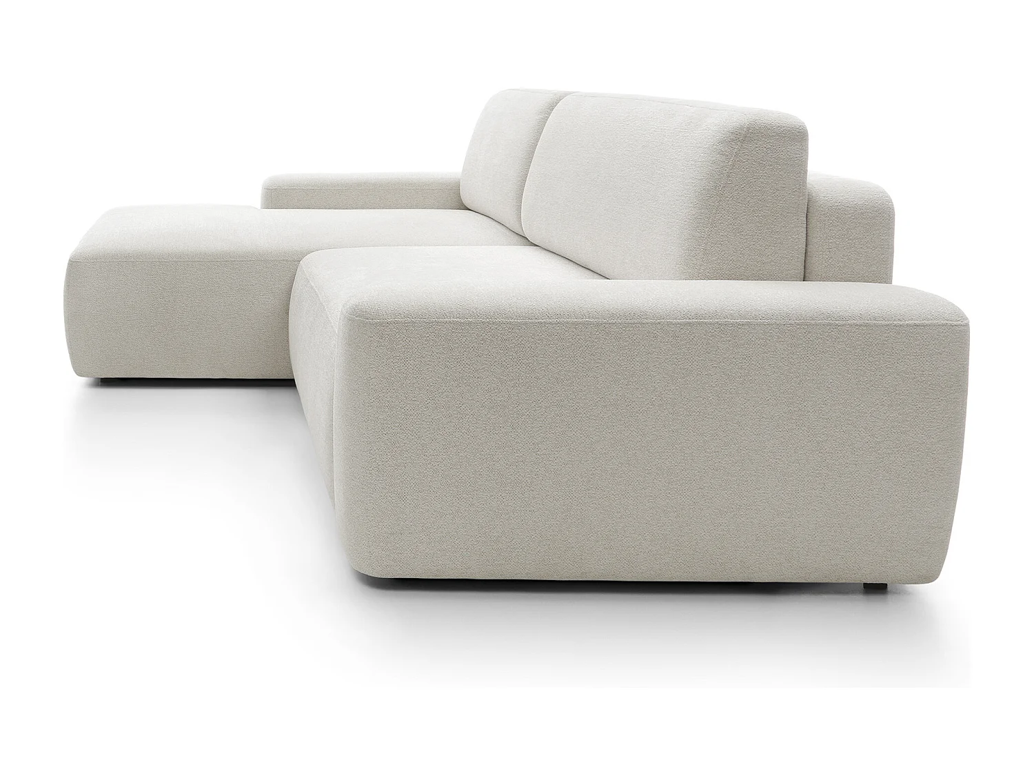 Canapé d’angle BOULI 4 places Raven, couchage 130x210cm, coffre, 264x162x82cm, gauche beige