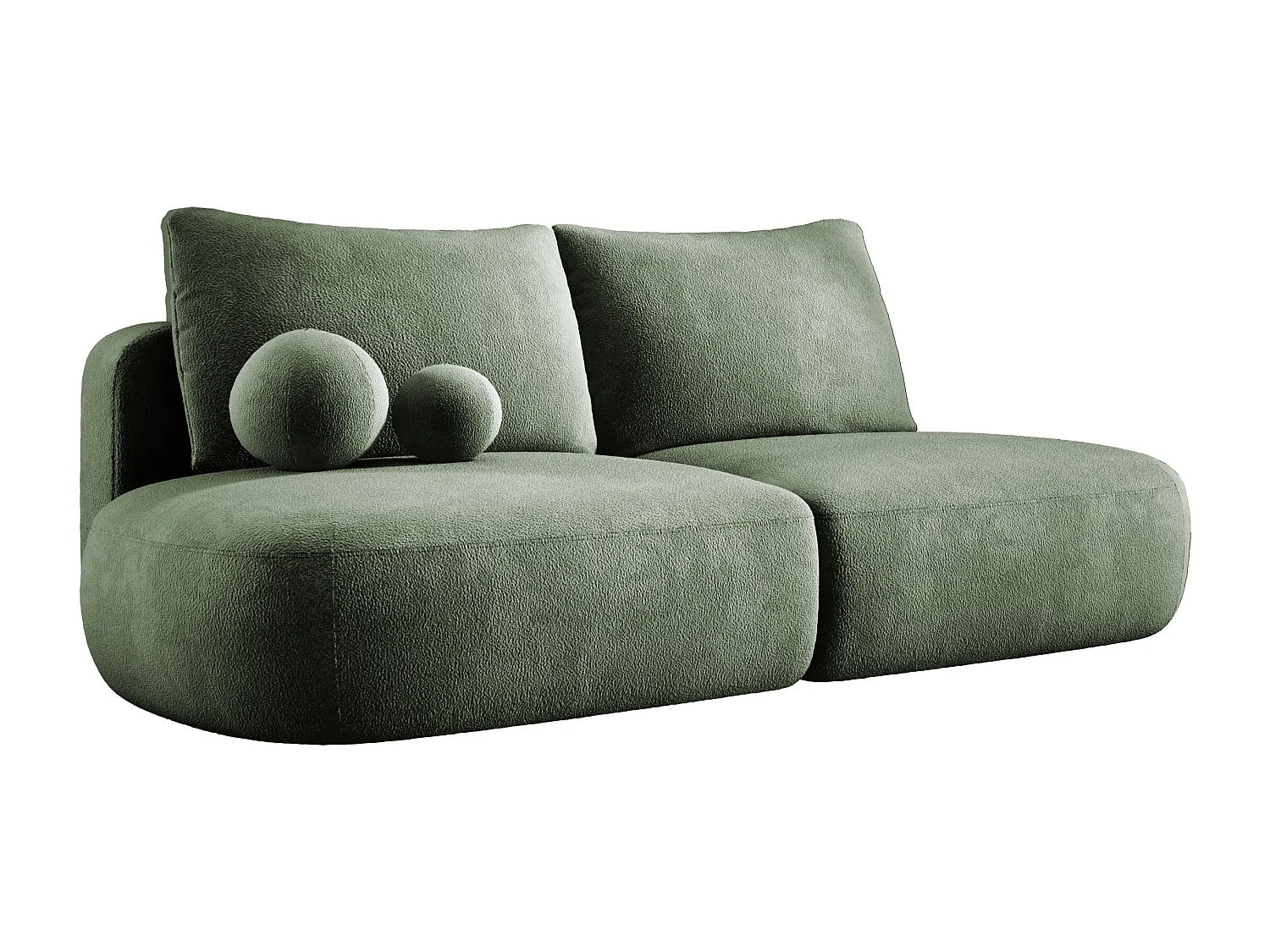 Canapé-lit moderne BABU avec coffre, fonction sommeil, DL-Automat, 2 coussins dossier, 2 coussins déco, 240x90x90 cm Vert clair