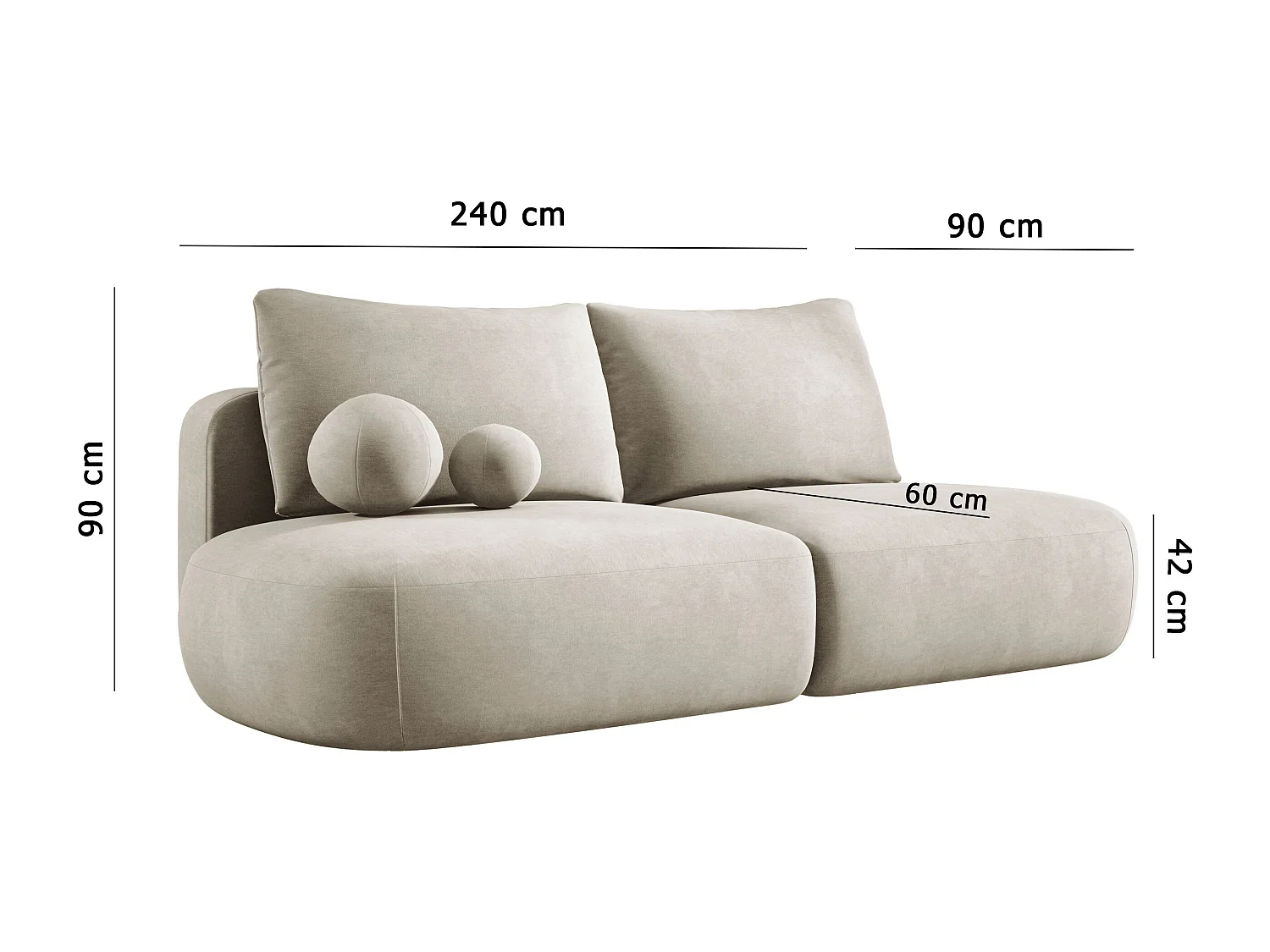 Canapé-lit moderne BABU avec coffre, fonction sommeil, DL-Automat, 2 coussins dossier, 2 coussins déco, 240x90x90 cm Vert clair