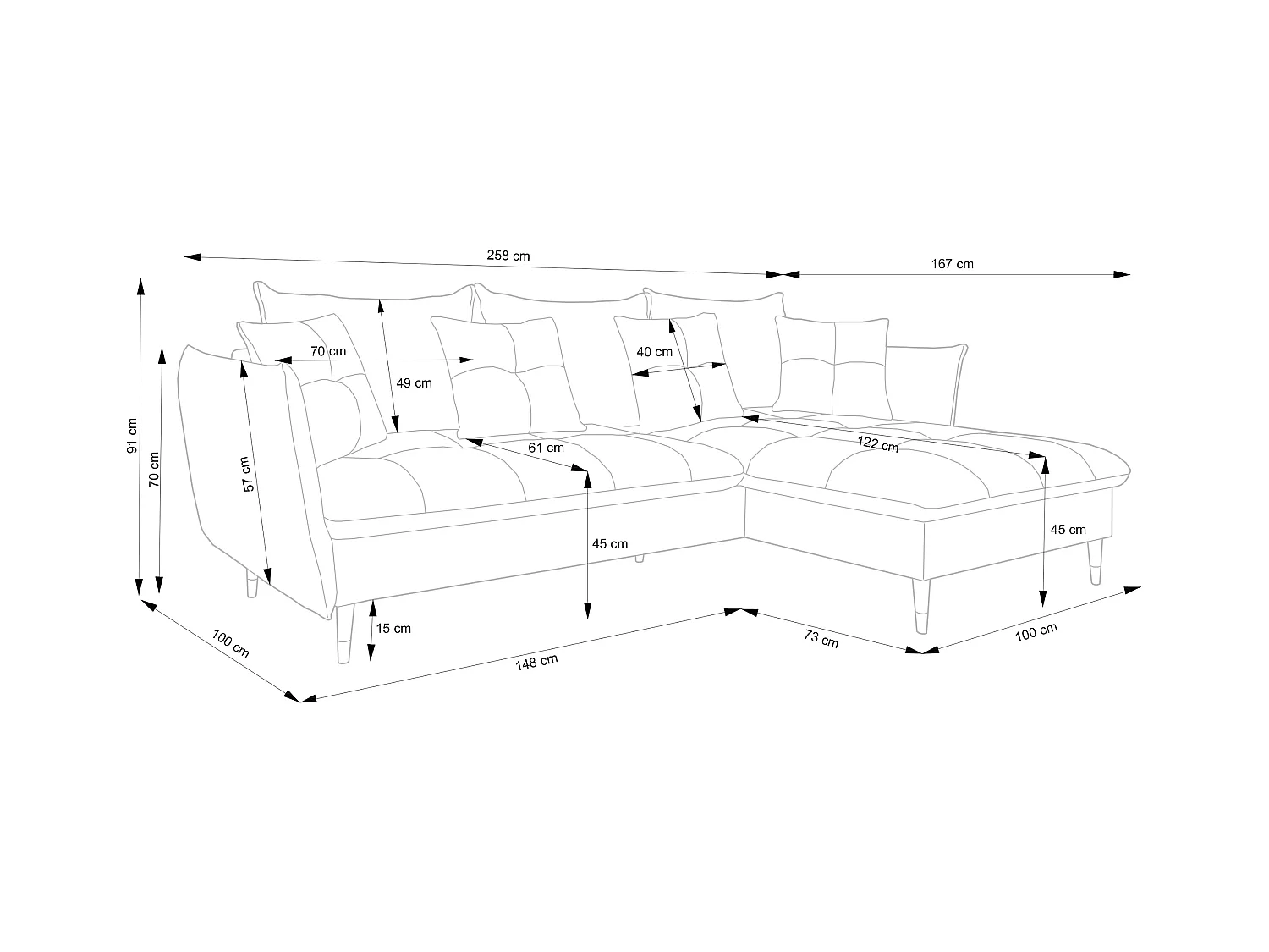 Canapé d'angle GLAM convertible, ottomane & pieds dorés – canapé en velours style glamour avec coussins déco, 258x167x91 cm, côté gauche PLATINE