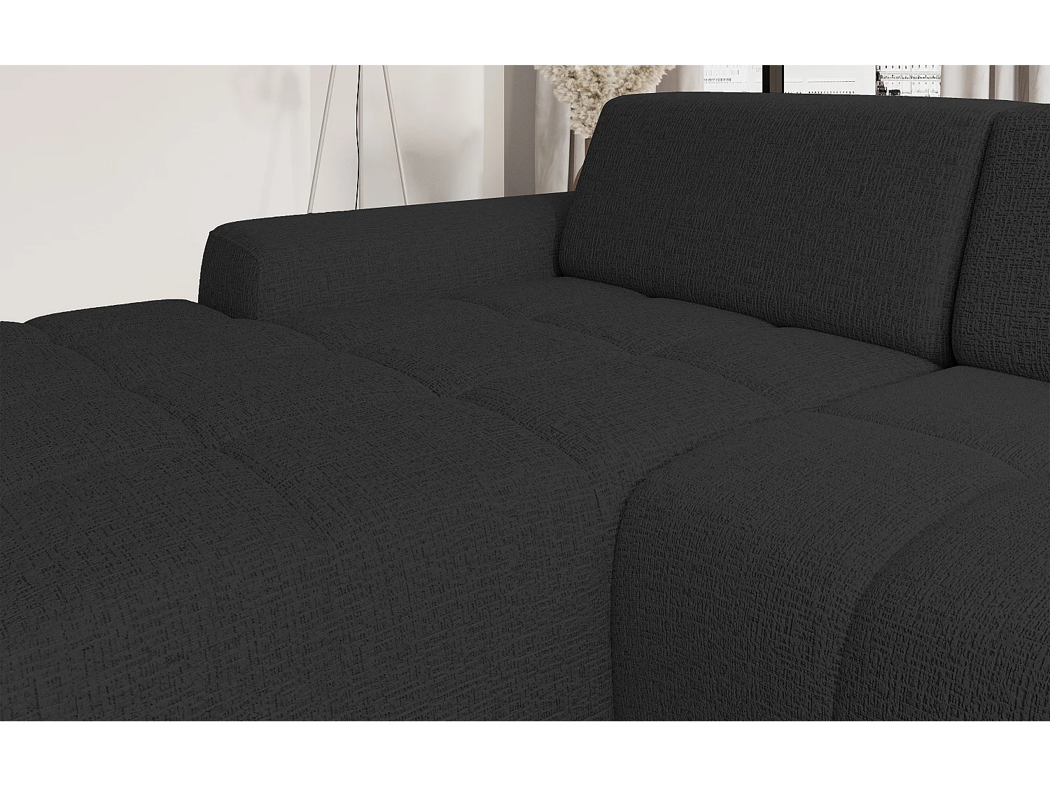 Canapé d'angle Savio indépendant, tissu Kansas résistant, dim. 265x172x81cm, couchage 206x92cm, côté droit, anthracite