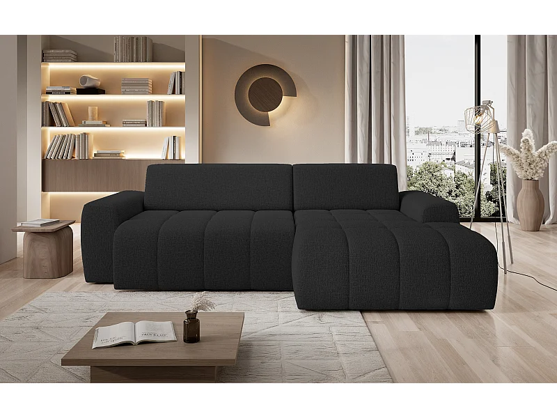 Canapé d'angle Savio indépendant, tissu Kansas résistant, dim. 265x172x81cm, couchage 206x92cm, côté droit, anthracite