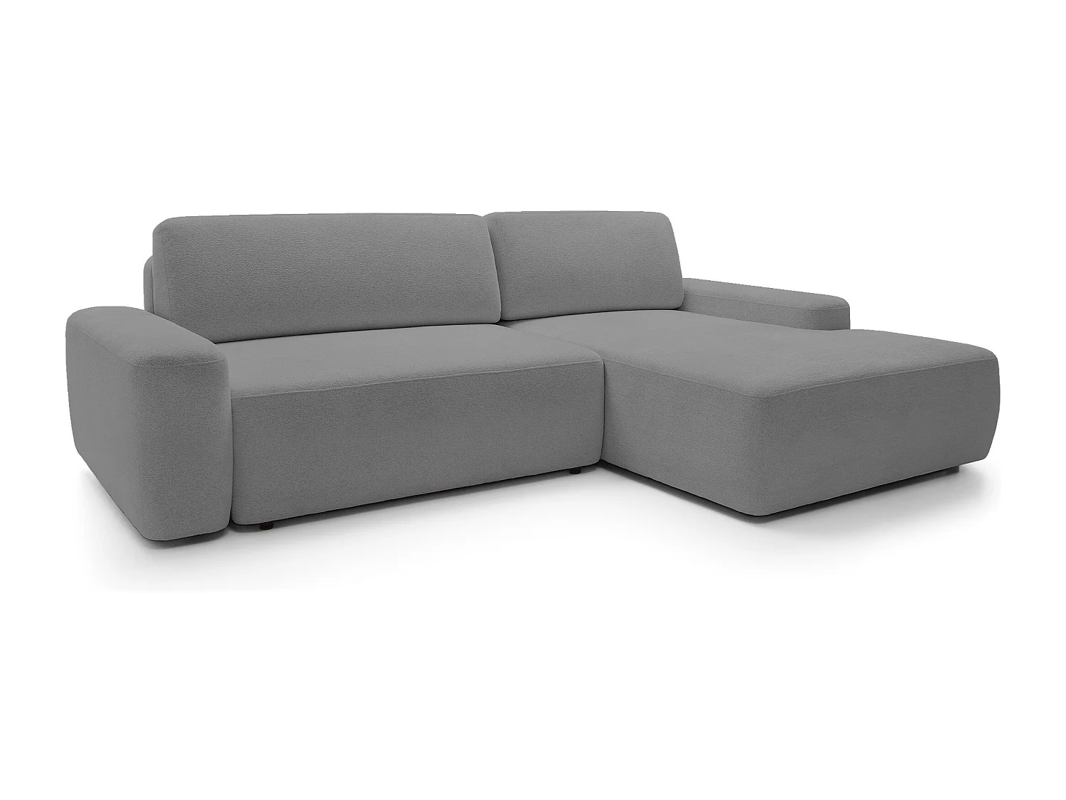 Canapé d’angle BOULI 4 places Raven, couchage 130x210cm, coffre, 264x162x82cm, droite gris