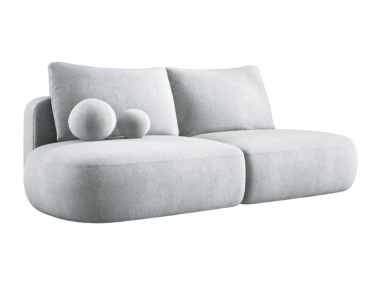 Canapé-lit moderne BABU avec coffre, fonction sommeil, DL-Automat, 2 coussins dossier, 2 coussins déco, 240x90x90 cm Argent