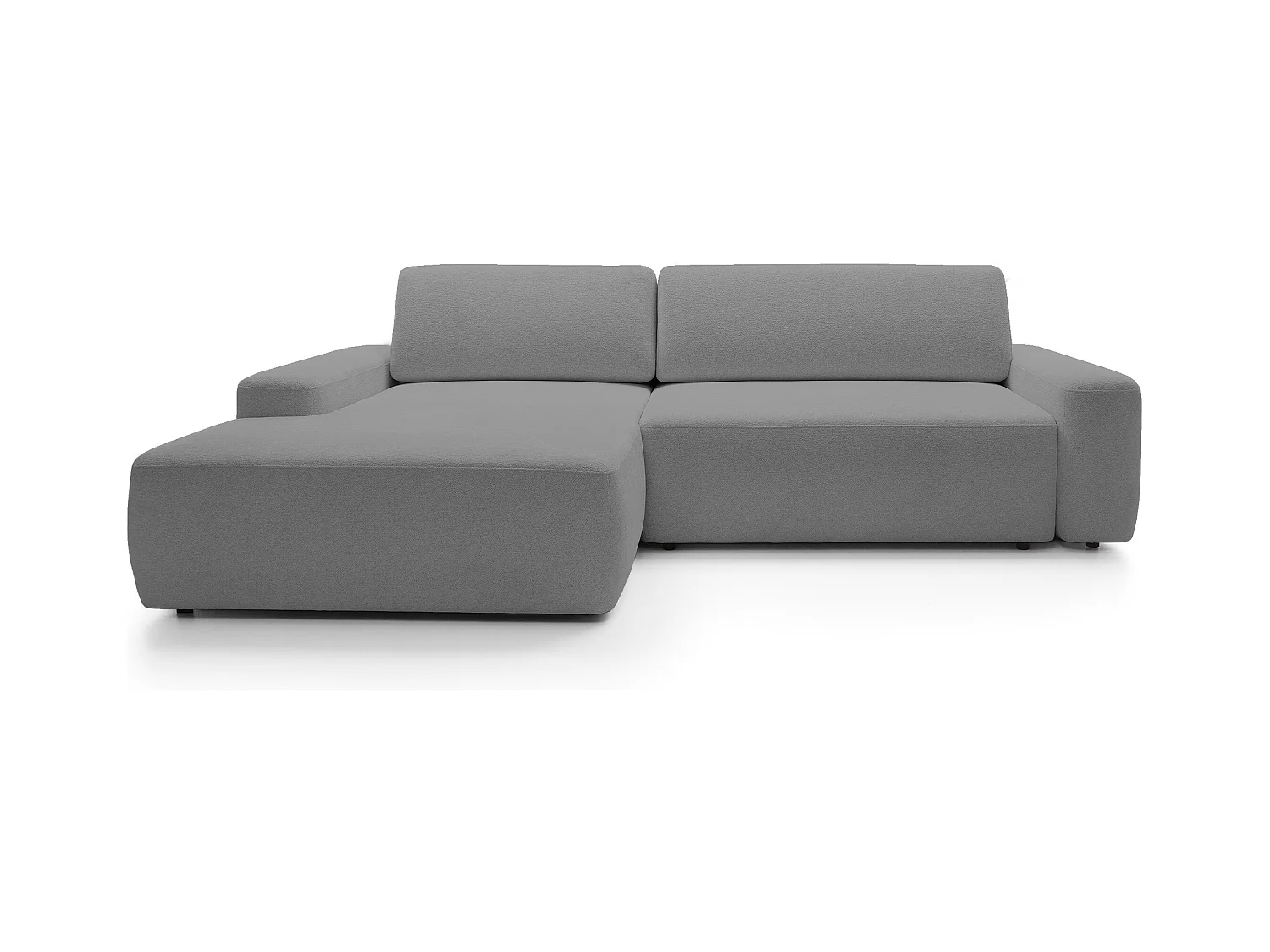 Canapé d’angle BOULI 4 places Raven, couchage 130x210cm, coffre, 264x162x82cm, gauche gris