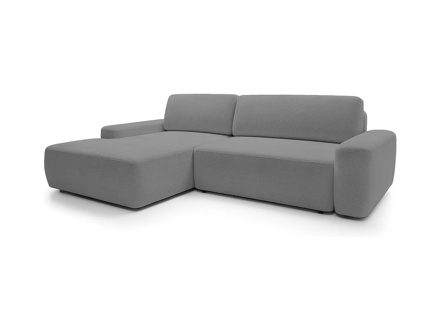 Canapé d’angle BOULI 4 places Raven, couchage 130x210cm, coffre, 264x162x82cm, gauche gris