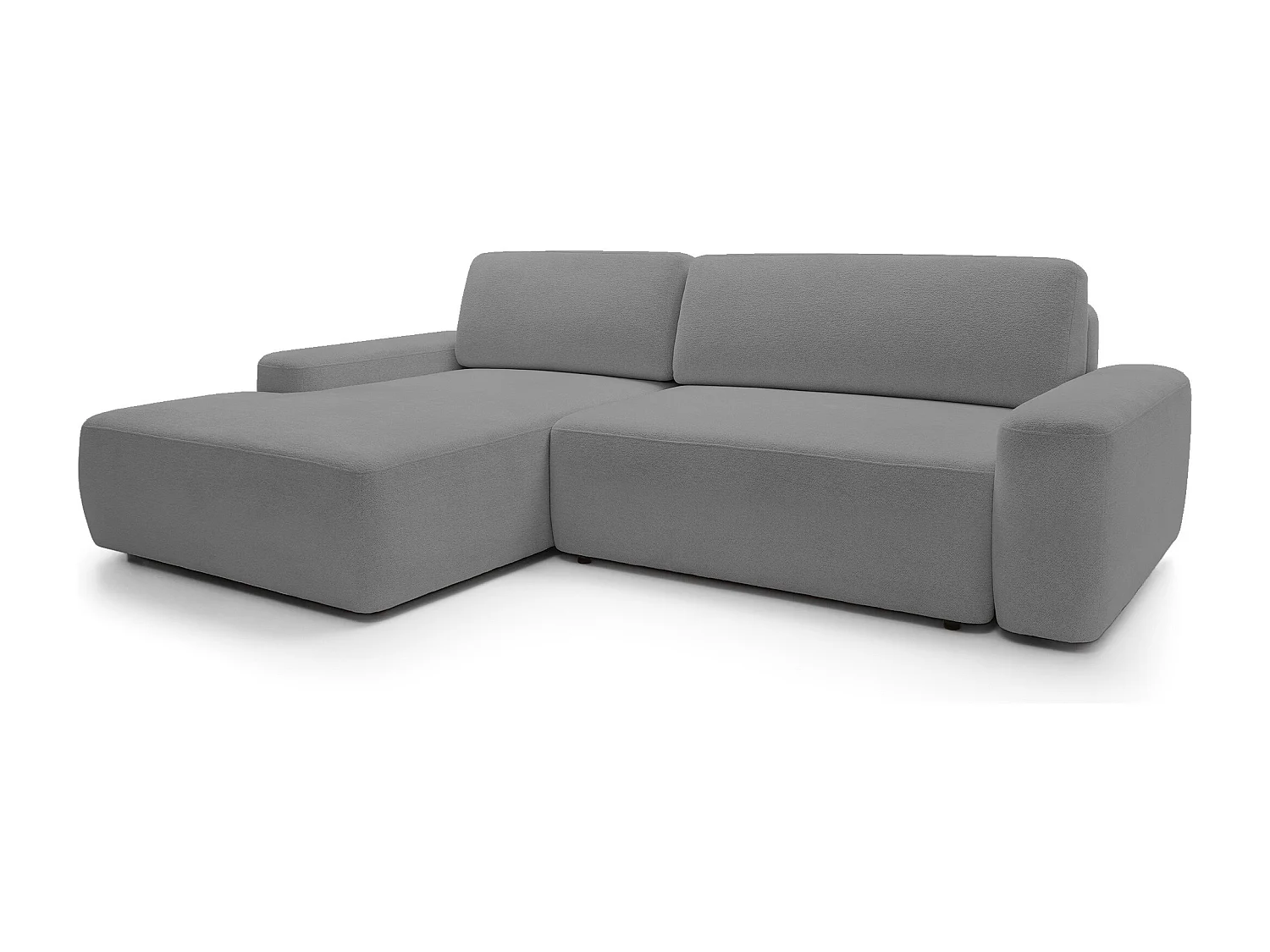 Canapé d’angle BOULI 4 places Raven, couchage 130x210cm, coffre, 264x162x82cm, gauche gris