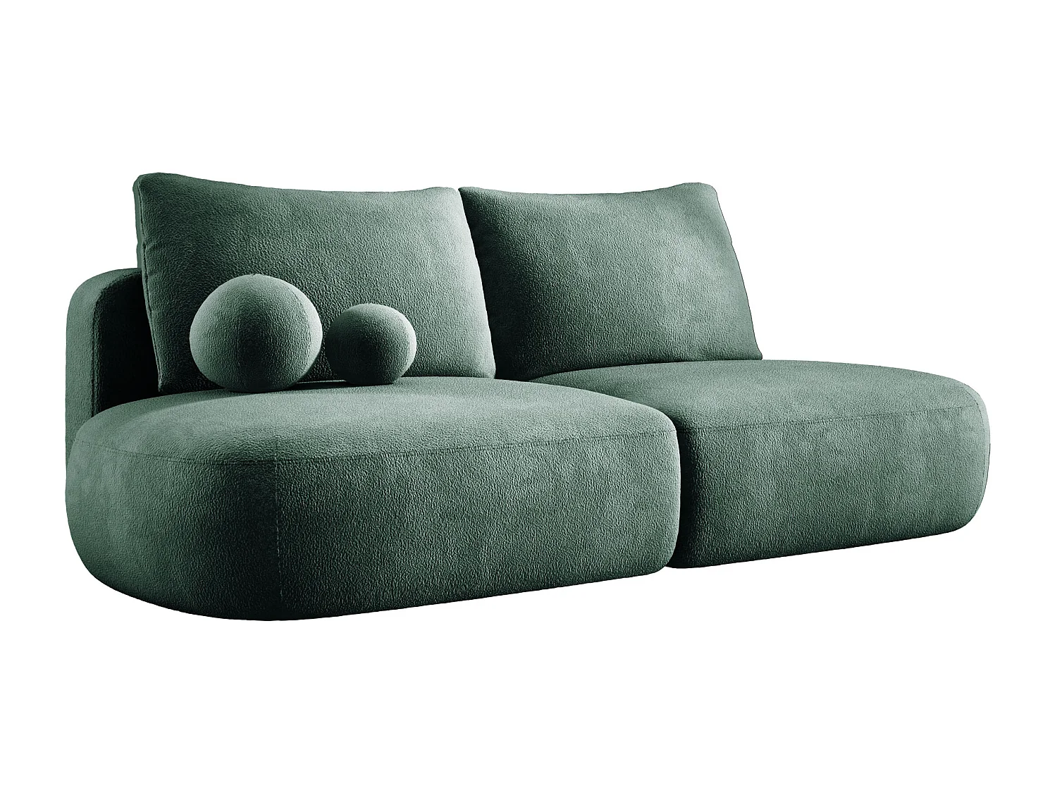 Canapé-lit moderne BABU avec coffre, fonction sommeil, DL-Automat, 2 coussins dossier, 2 coussins déco, 240x90x90 cm Vert