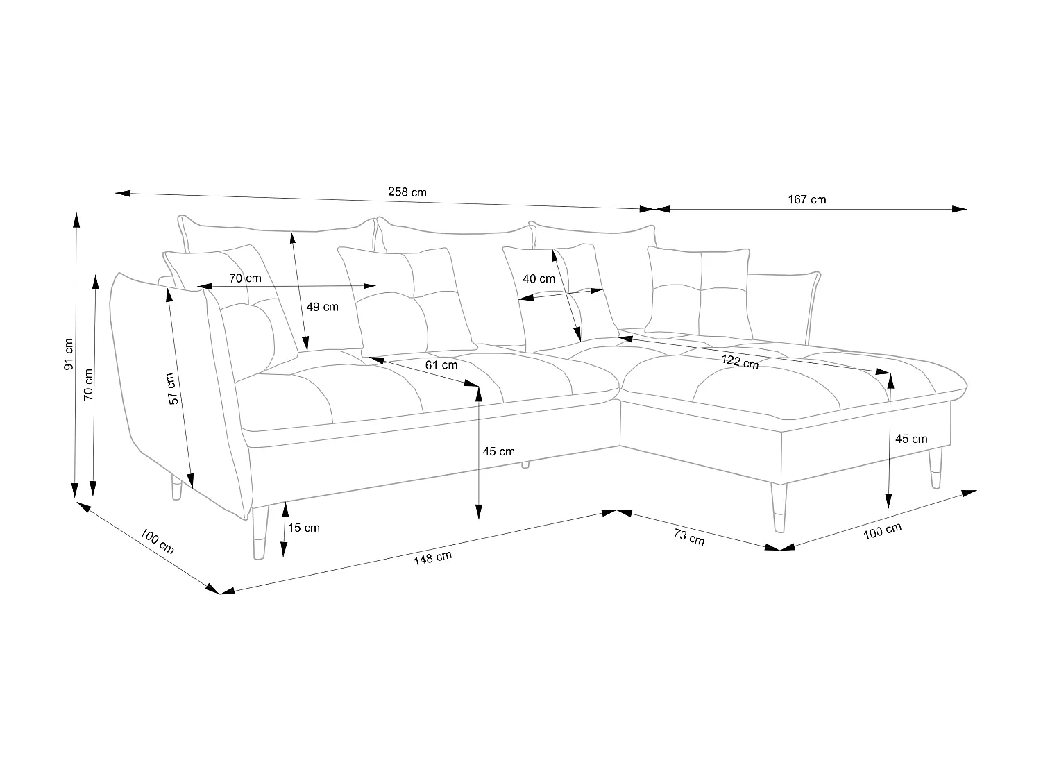 Canapé d'angle GLAM convertible, ottomane & pieds dorés – canapé en velours style glamour avec coussins déco, 258x167x91 cm, côté droit BORDEAUX