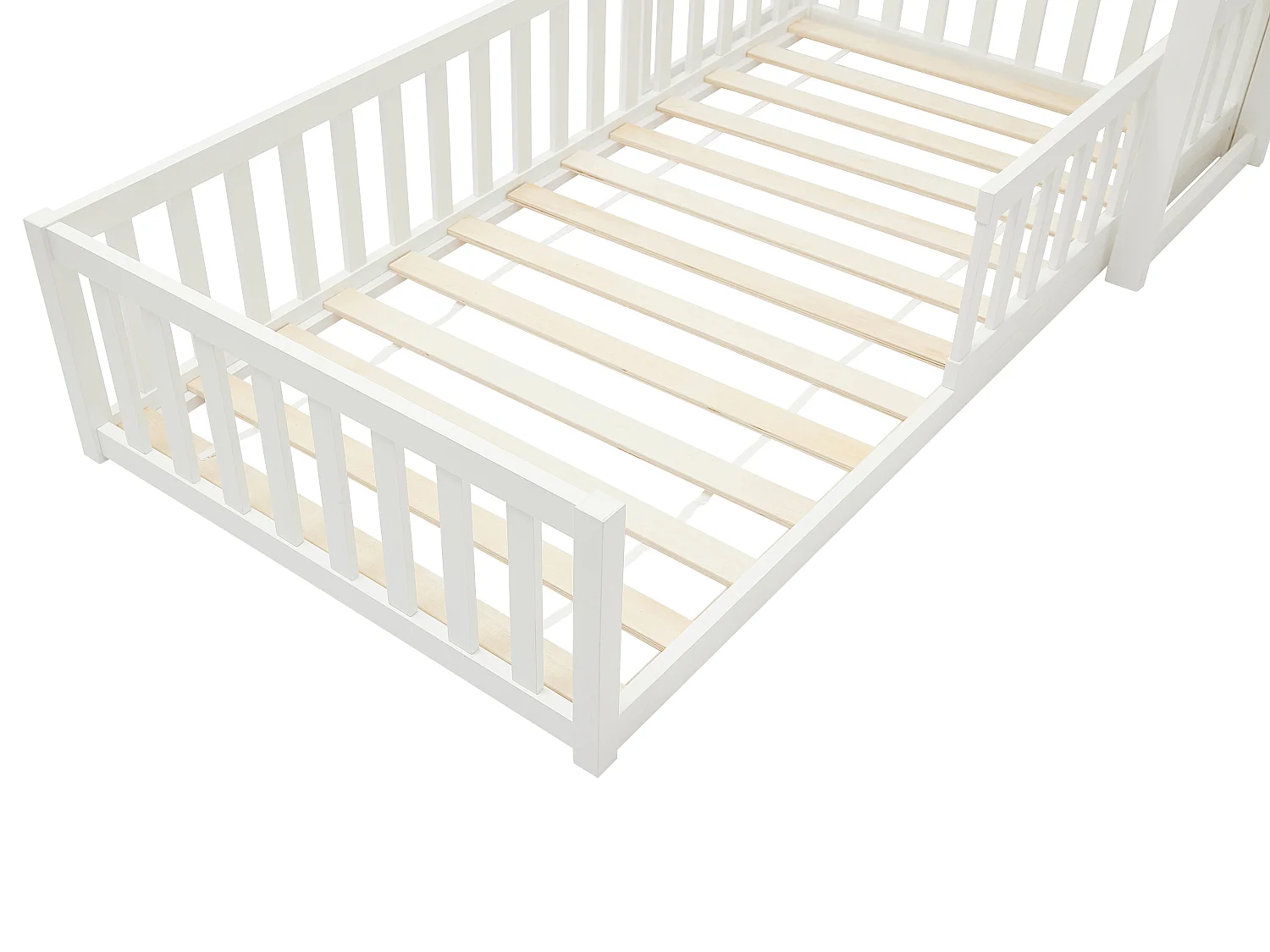 Lit cabane 90 x 190 cm - Pin et MDF - Blanc + Matelas - VARLAINE