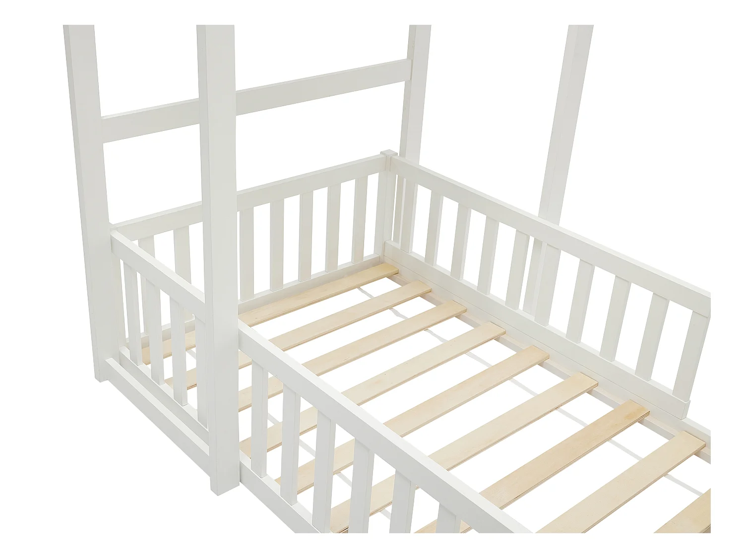 Lit cabane 90 x 190 cm - Pin et MDF - Blanc + Matelas - VARLAINE