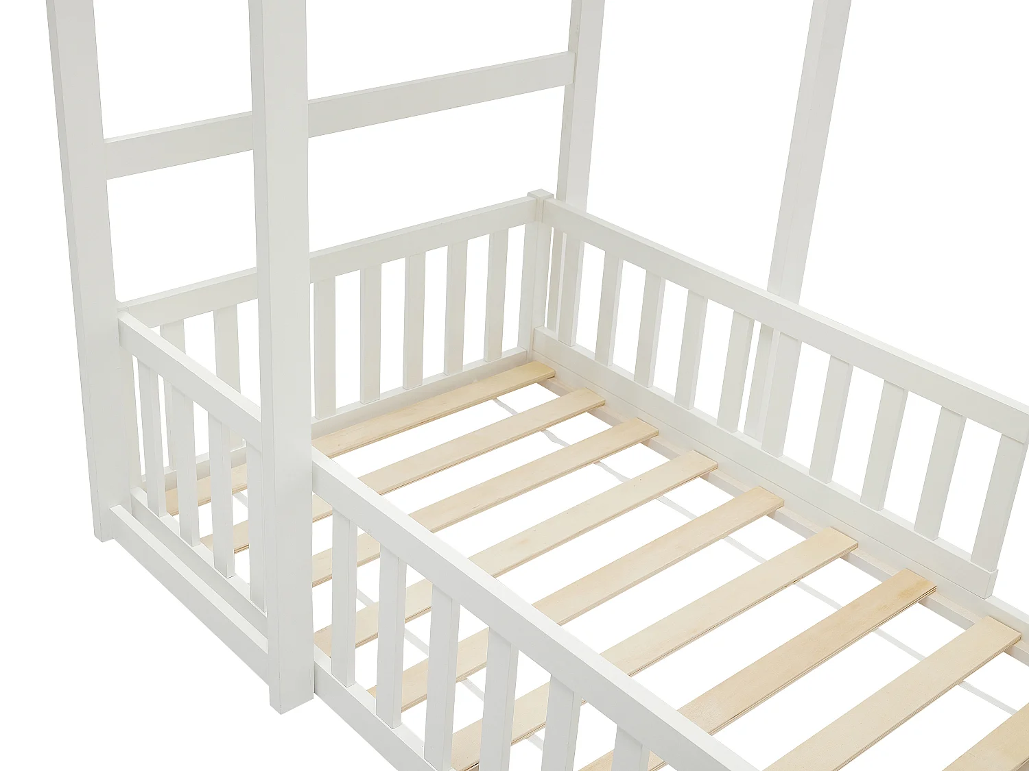 Lit cabane 90 x 190 cm - Pin et MDF - Blanc + Matelas - VARLAINE