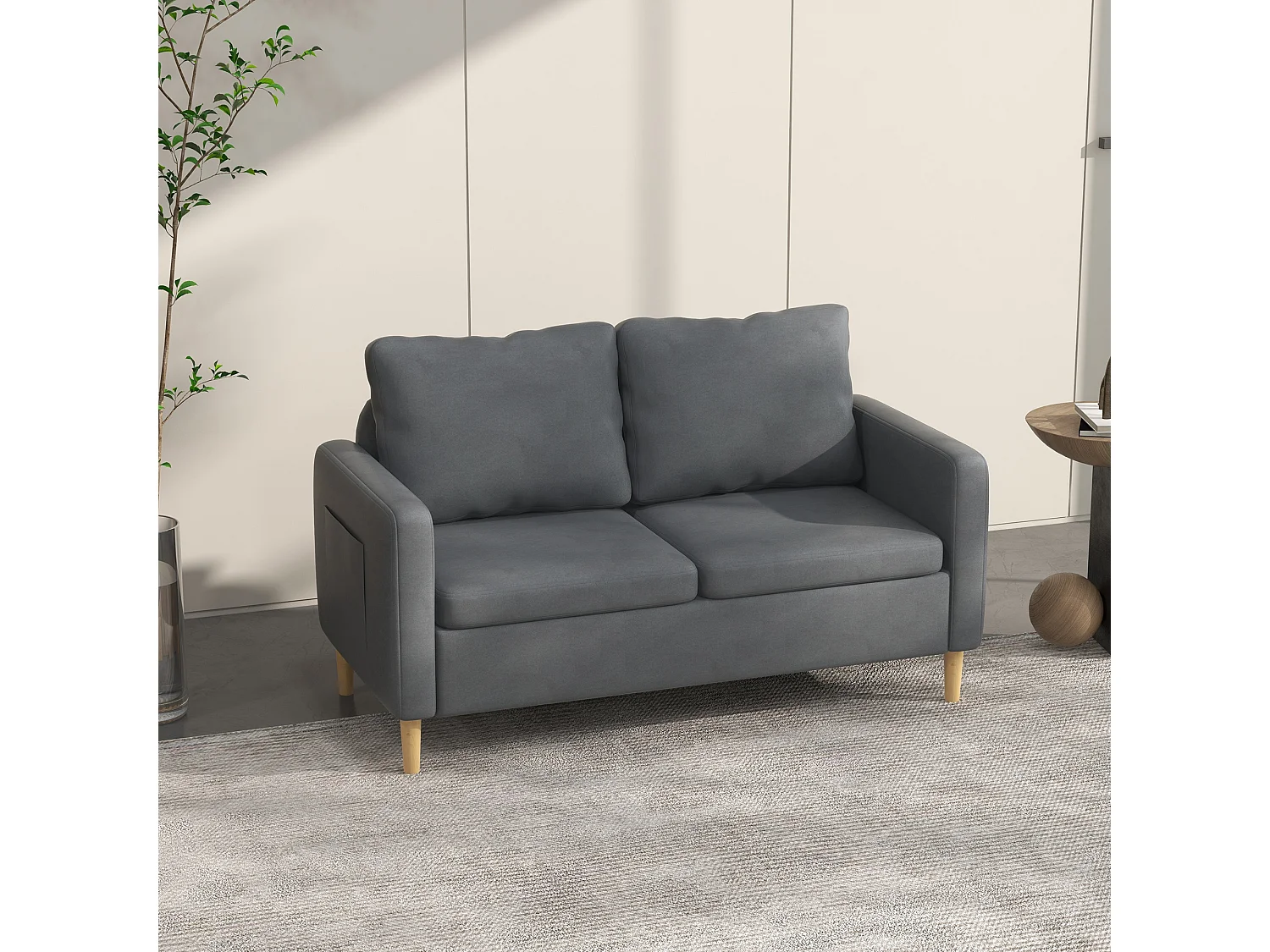 Sofá Outa Estofado em Microfibra de 2 Lugares com Bolsos Laterais - Conforto e Estilo Moderno