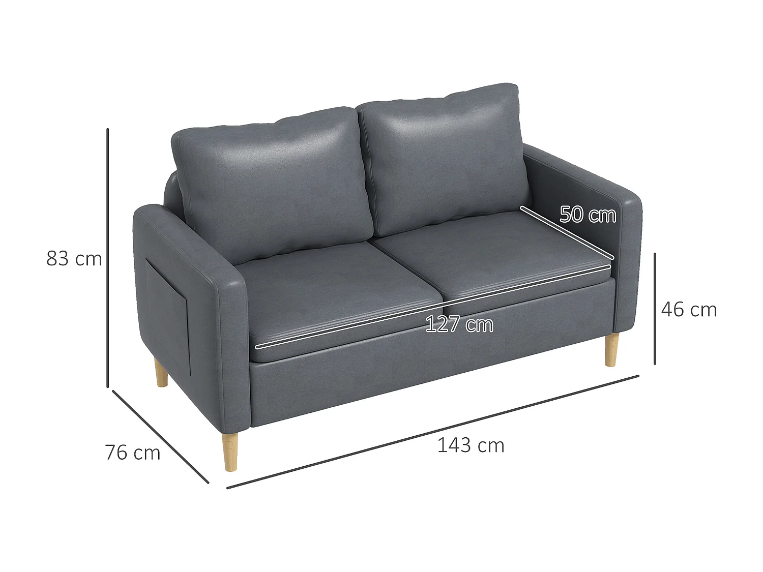 Sofá Outa Estofado em Microfibra de 2 Lugares com Bolsos Laterais - Conforto e Estilo Moderno